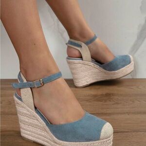 Blue Espadrille Wedge Sandals